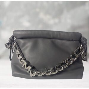 Michael Kors Lina XS Drawstring Crossbody Soft Plush Leather Heather Gray